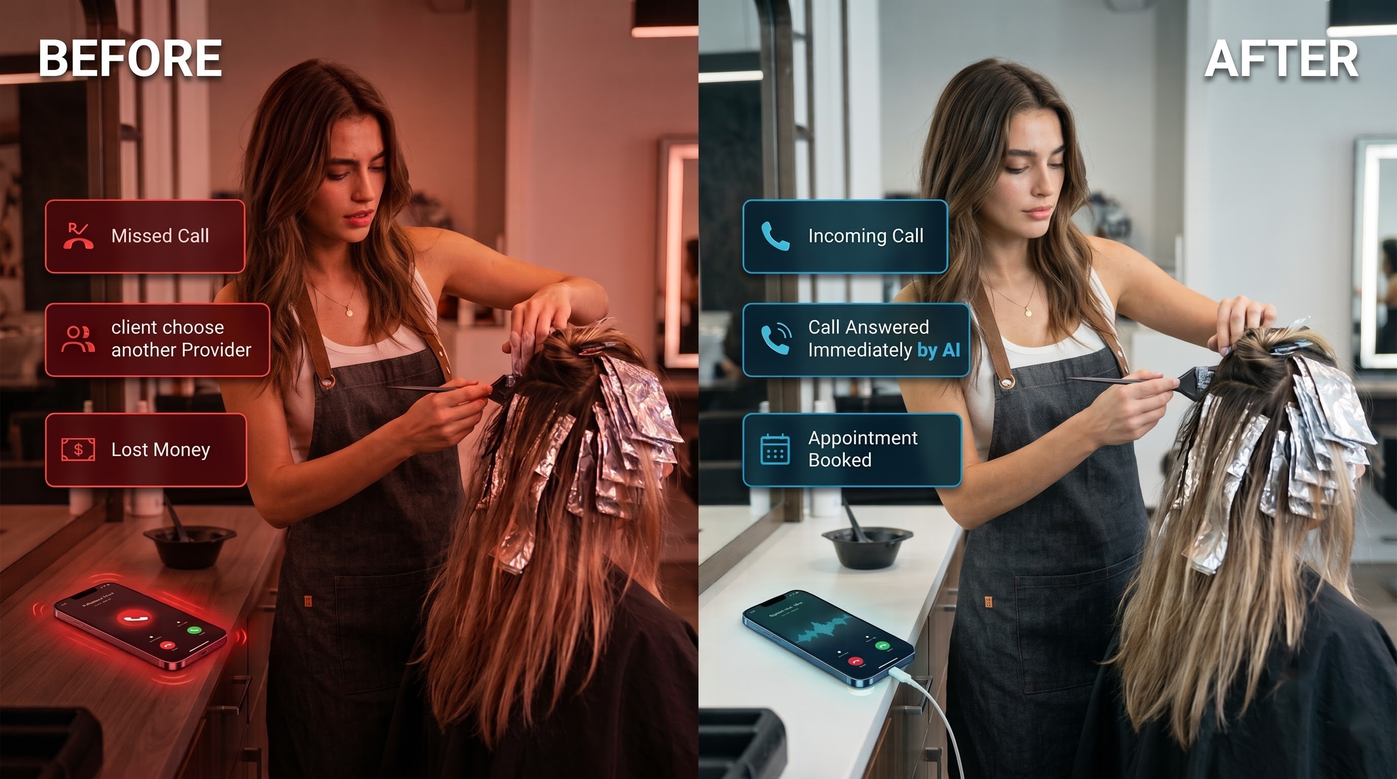 Business team focused on clients while Waismen AI handles calls and bookings